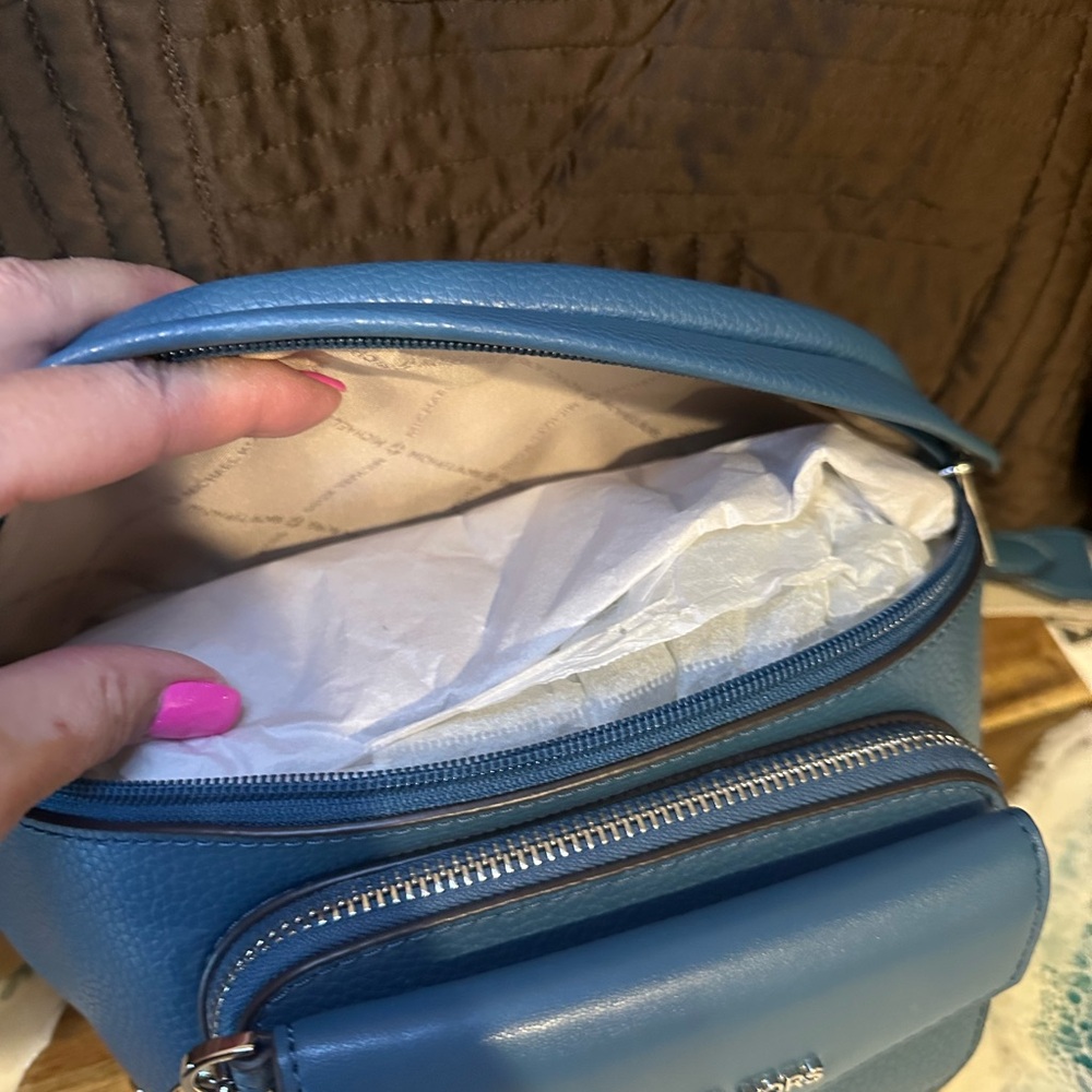 Michael Kors Blue Leather Crossbody Belt Bag - Picture 2 of 5